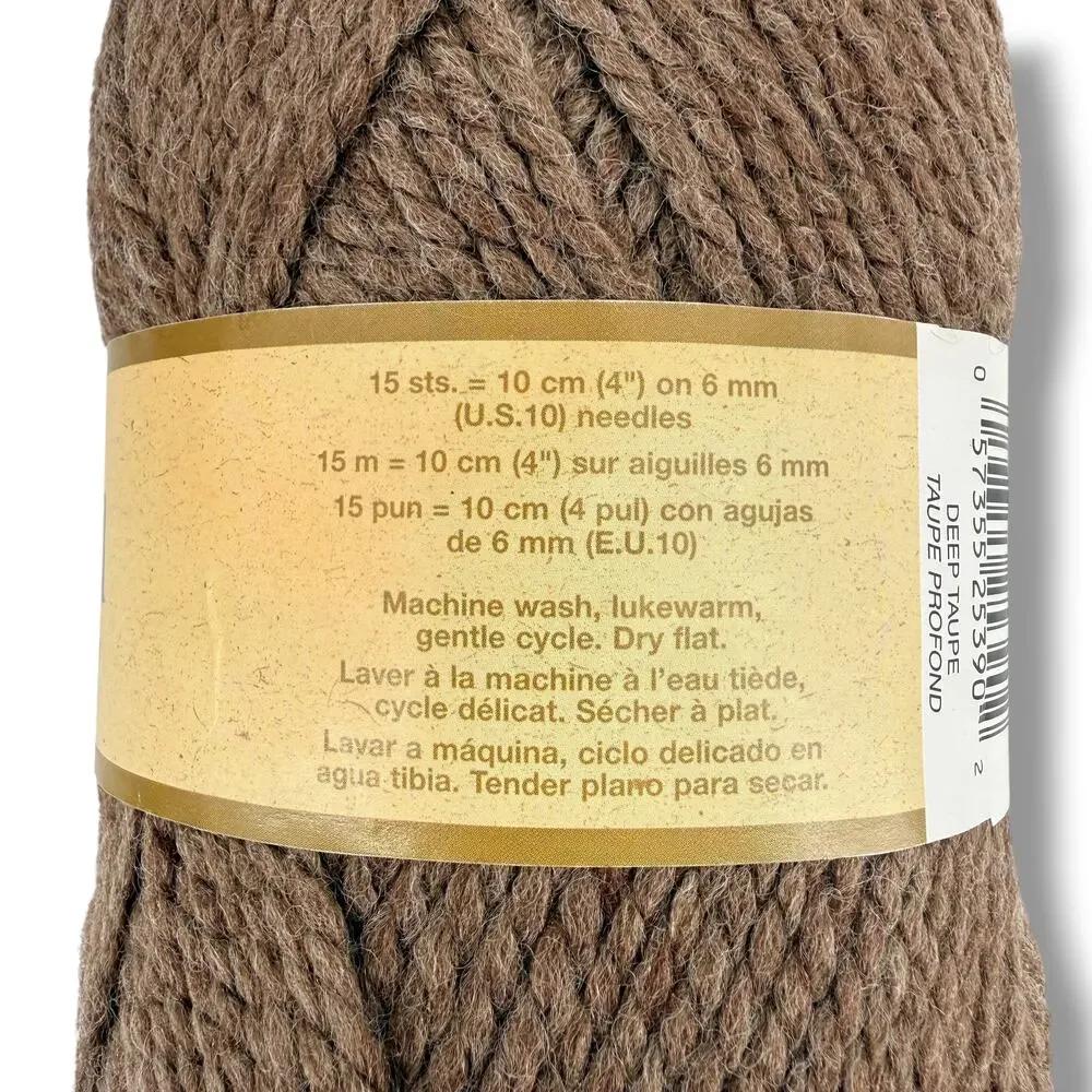 Patons Shetland Chunky Yarn 6 Skeins Deep Taupe Brown 03020 Wool Acrylic 100g